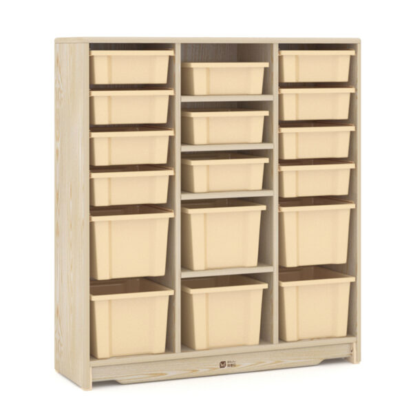 H04-067A Ash Wood Noble 17-Compartment Storage Cabinet. Full Back Panel. Style A