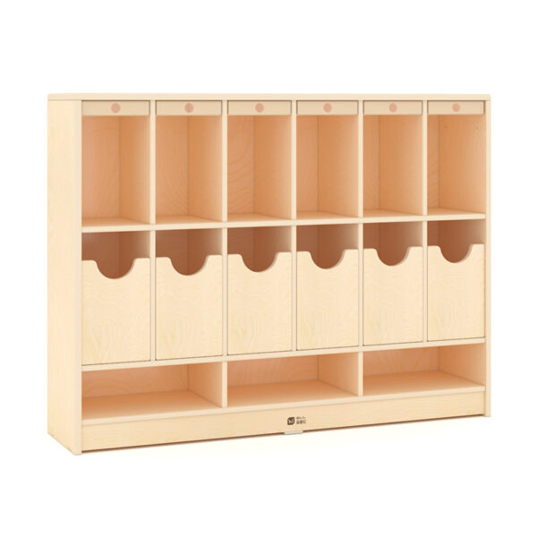 H30-014 Integrated Clothing, Hats, Shoes And Bags Cabinet For Childcare For 6 People. With Nameplate